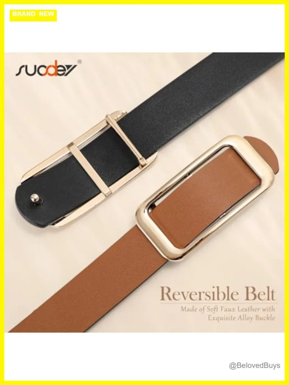 Women's Reversible Faux Leather Belt with Detachable Gold Buckle, 0.9 inch